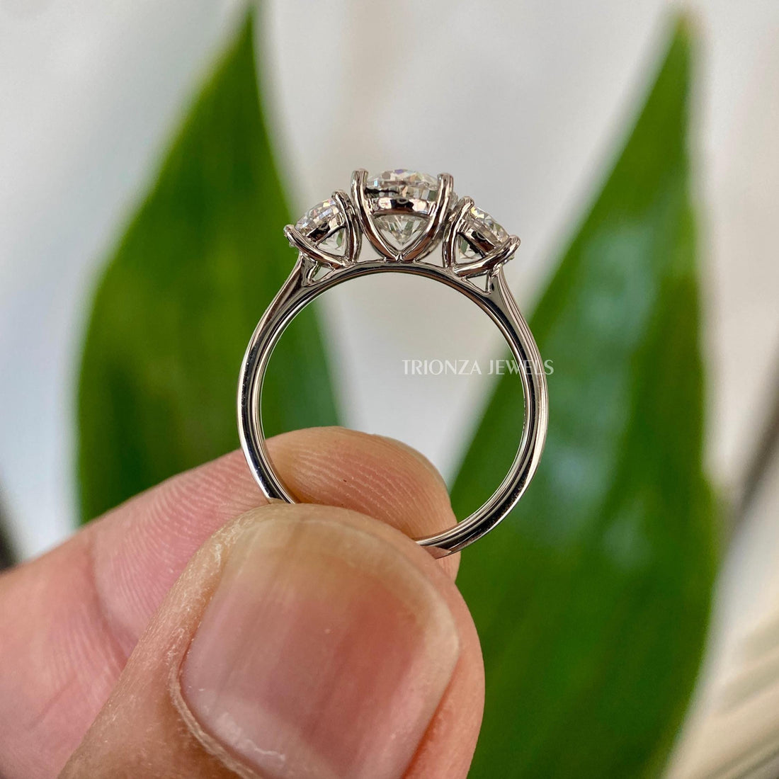 2.00 CT Oval Moissanite Engagement Ring - Three Stone Promise Gift