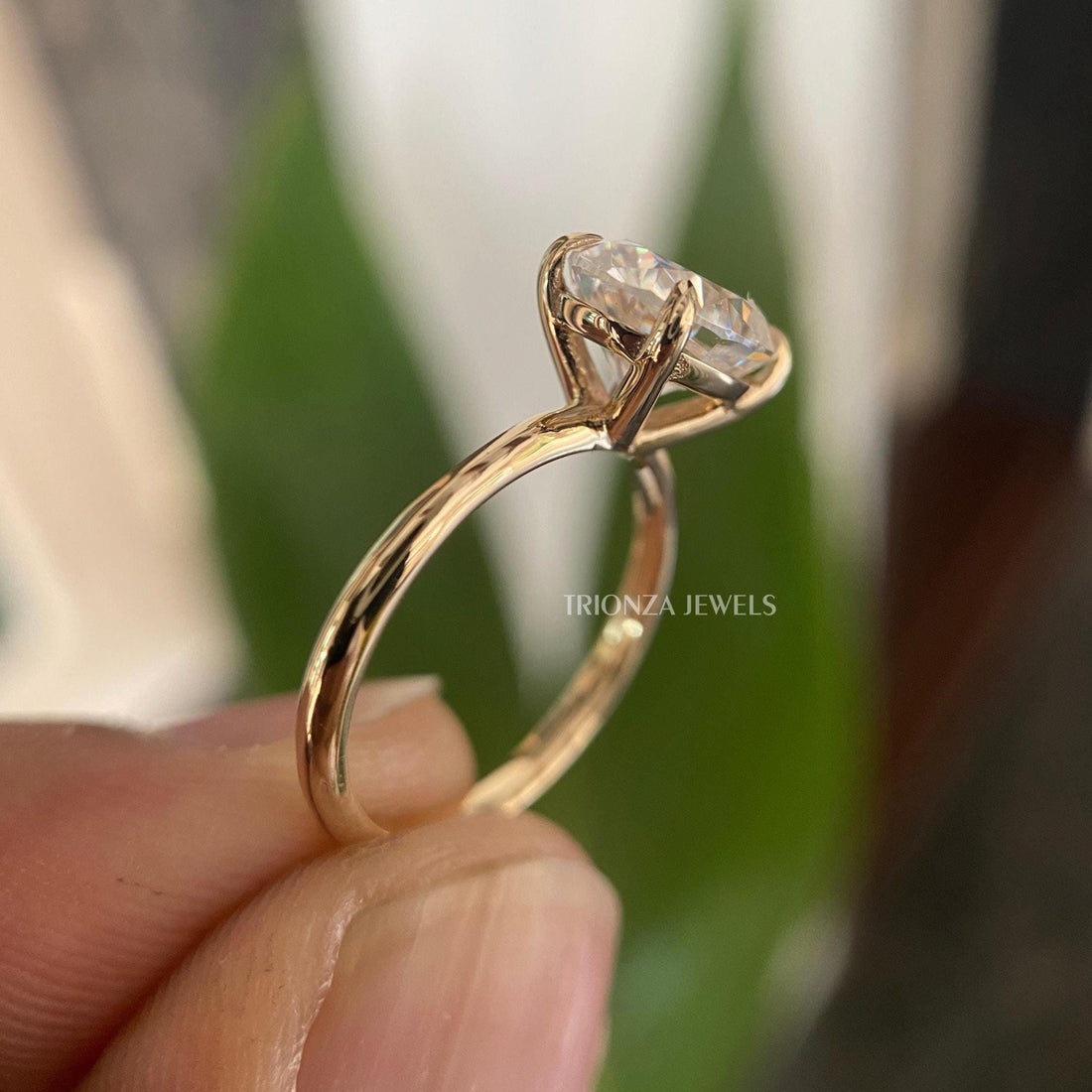 3CT East West Oval Moissanite 14K Gold Engagement Ring