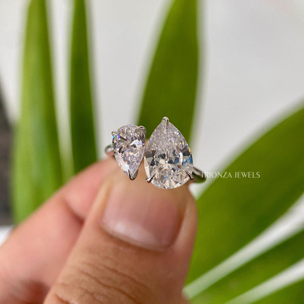 1.25+0.34 CT Pear Moissanite Toi Et Moi Vintage Two Stone Ring