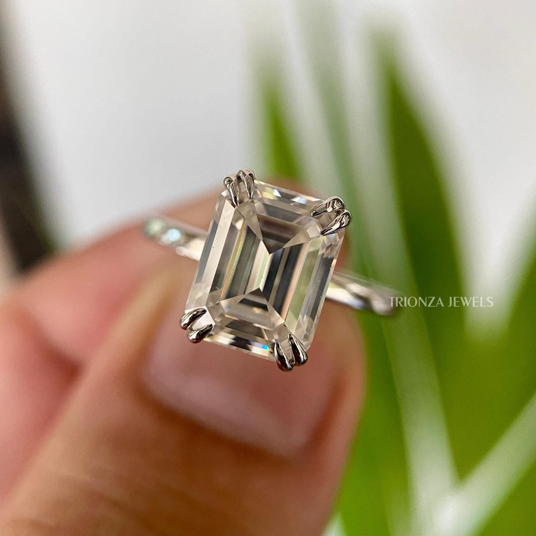 3 CT Emerald Cut Moissanite Solitaire Engagement Ring 14k Gold