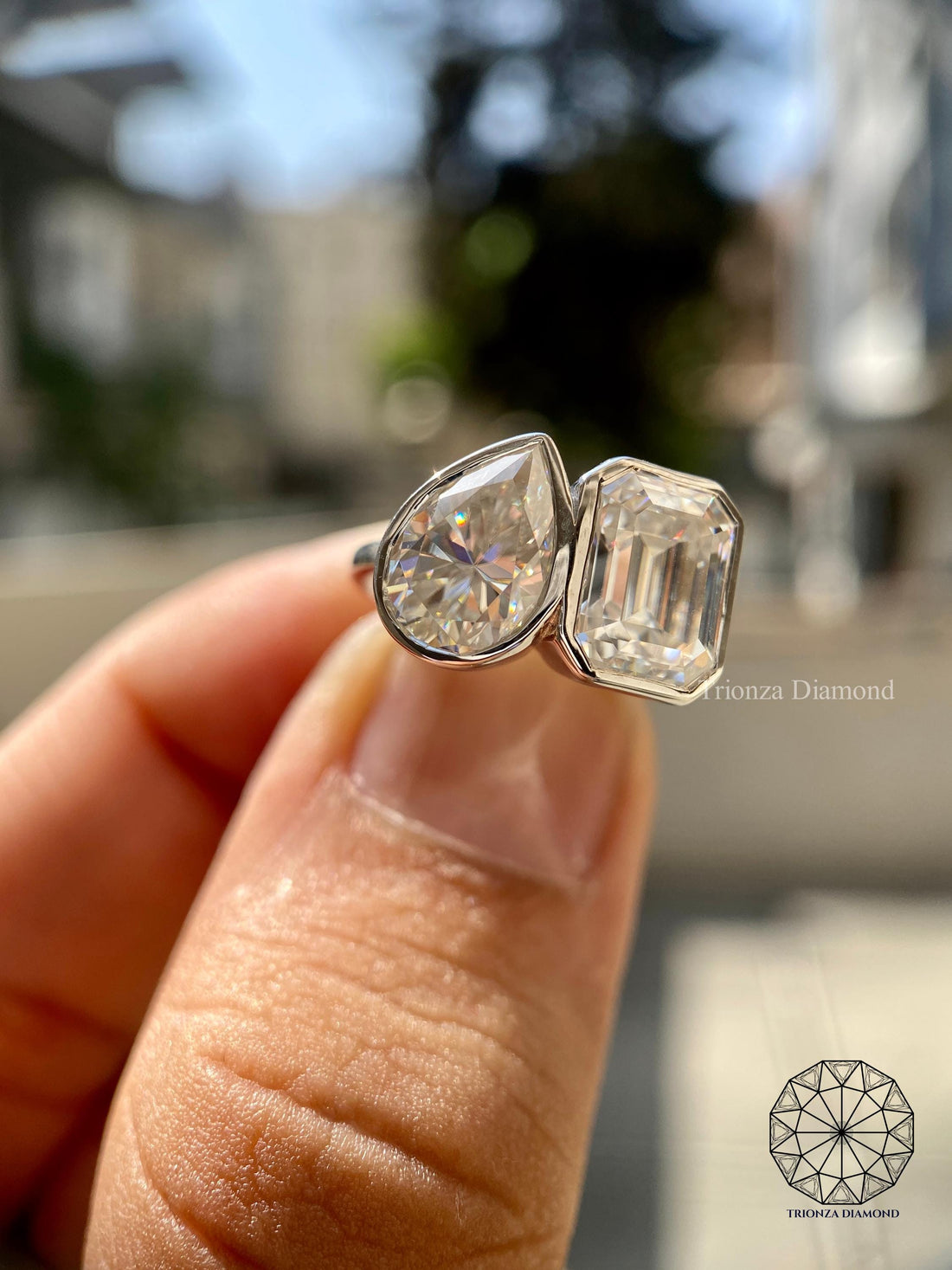 Toi Et Moi 2CT Emerald Pear Lab Diamond Wedding Engagement Ring