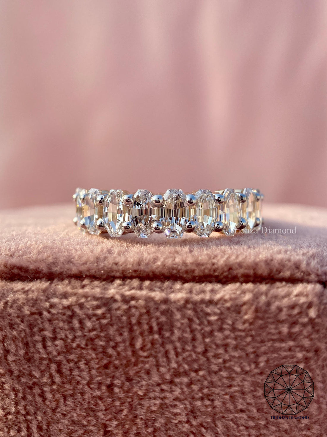 Oval Step Cut Lab Grown Diamond Half Eternity Stackable Band