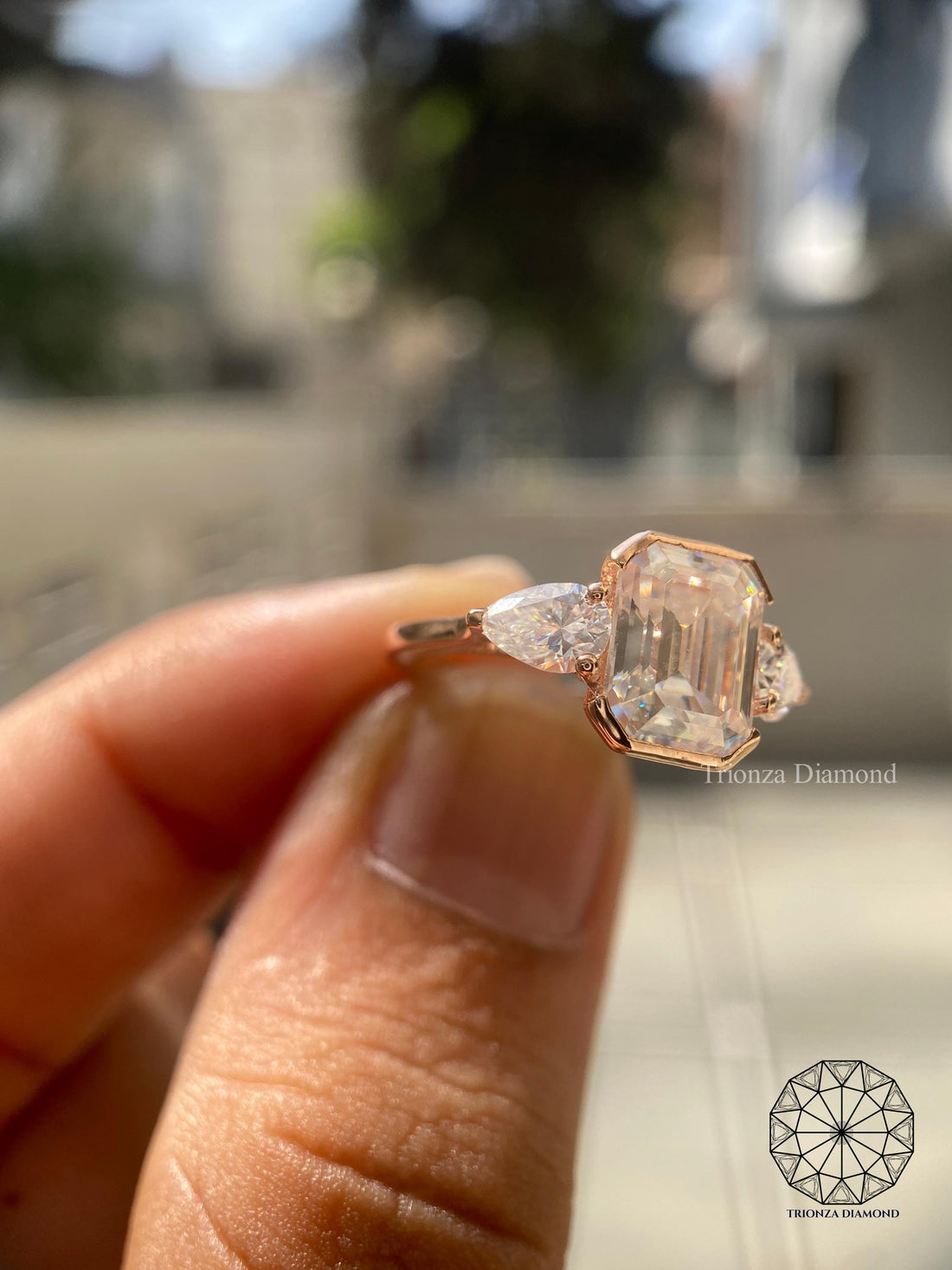 3 CT Emerald Cut Lab Diamond Ring | Pear Side Stones | IGI Platinum