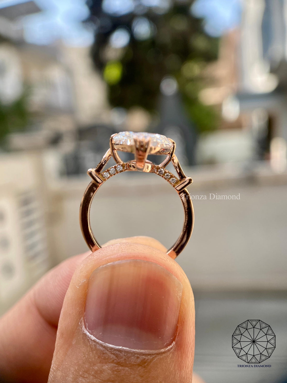 TrionzaDiamond engagement ring featuring an IGI certified lab grown diamond in a crafted band