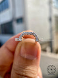 Round cut lab grown diamond pave wedding band displayed as a custom stacking ring