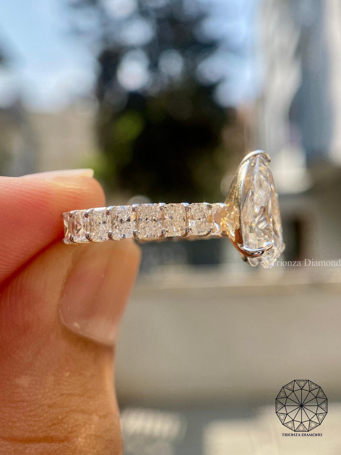 2CT IGI Certified Pear Lab Grown Diamond Engagement Ring Pave