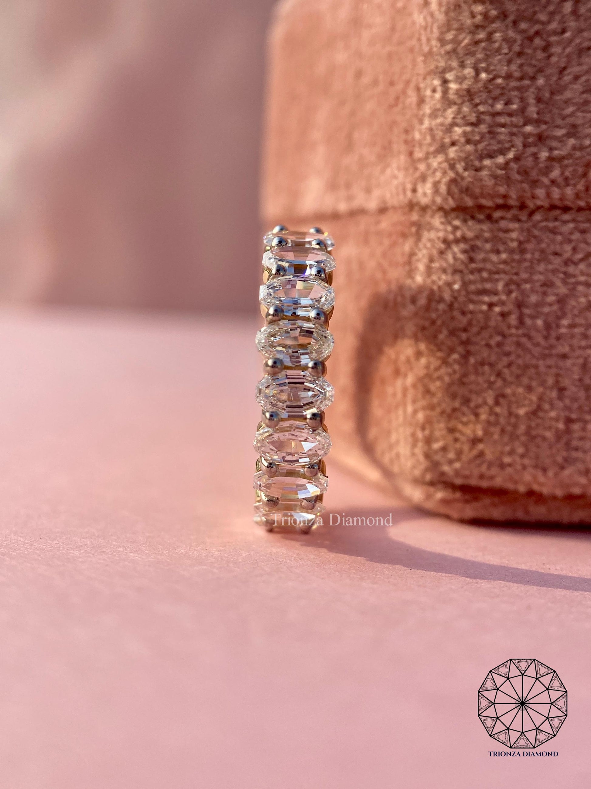 Step Cut Oval Lab Diamond Full Eternity Band Ring for Women