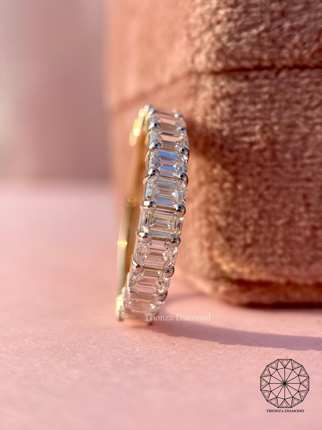 Emerald Cut Lab Grown Diamond Half Eternity Band - Wedding Ring