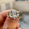 Old European cut lab grown diamond men's ring in two tone 10K solid yellow gold with an open culet