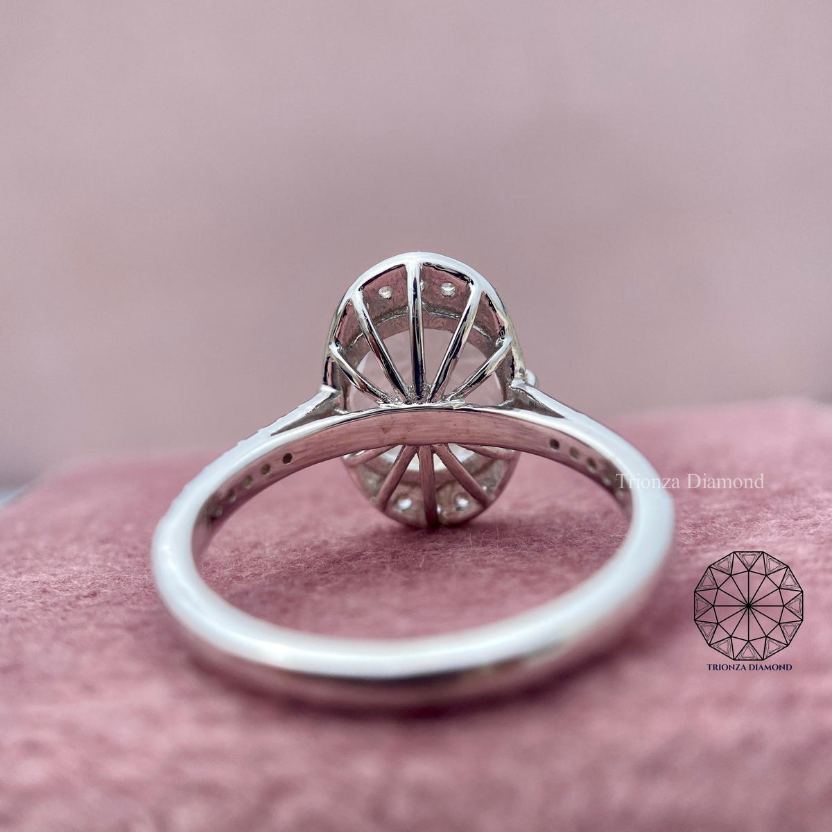 Side view of the halo ring showing the setting and band design details