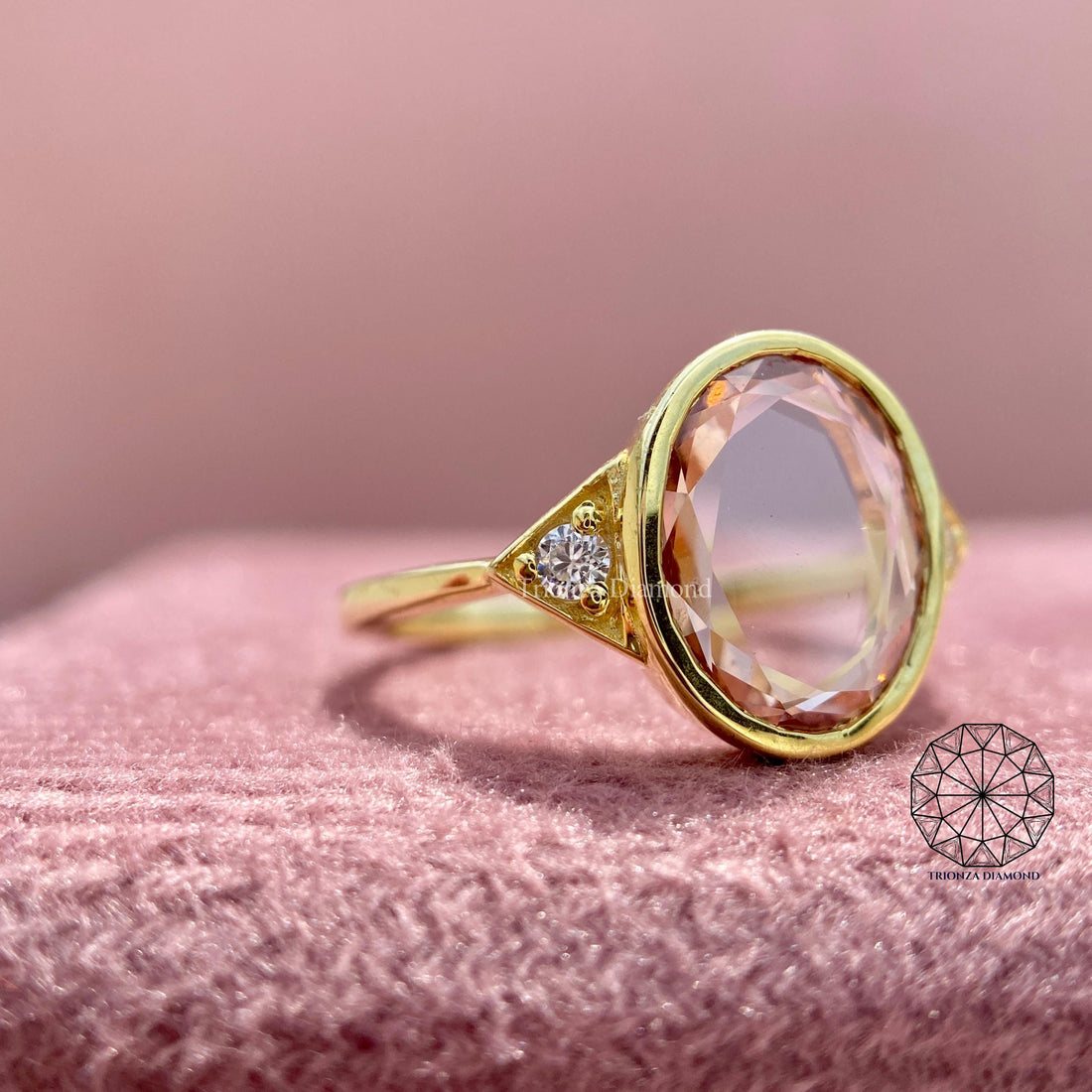 2.42 CT Oval Rose Cut Lab Diamond Engagement Ring | 14K Gold