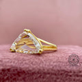 Close-up of the 3.41 CT trilliant rose cut diamond showing its geometric facets