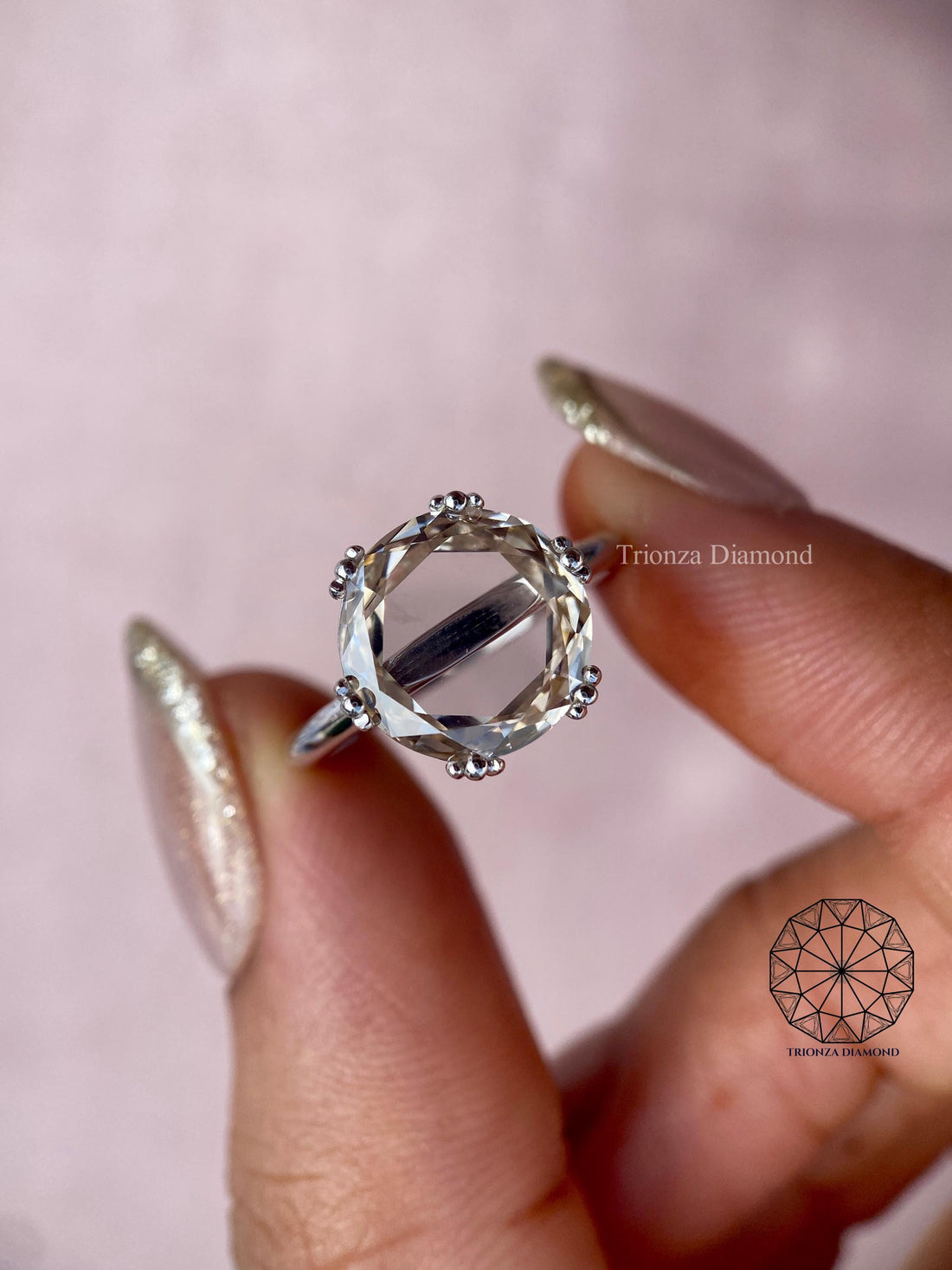 2.93 CT Rose Cut Lab Diamond Engagement Ring - IGI Certified 14K Gold