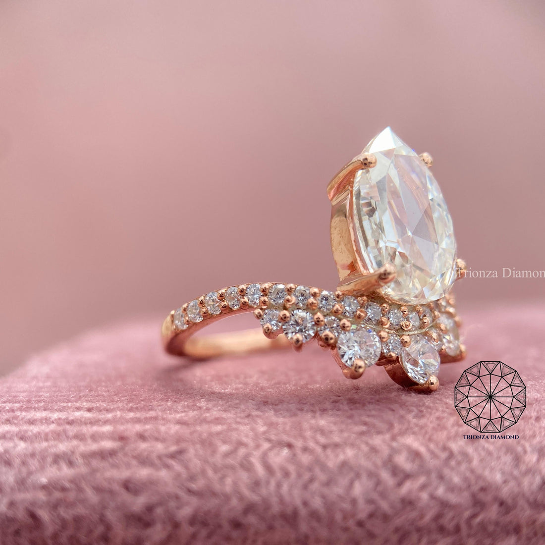 2.60 CT Pear Rose Cut Lab Diamond Engagement Ring - IGI Certified 14K Rose Gold