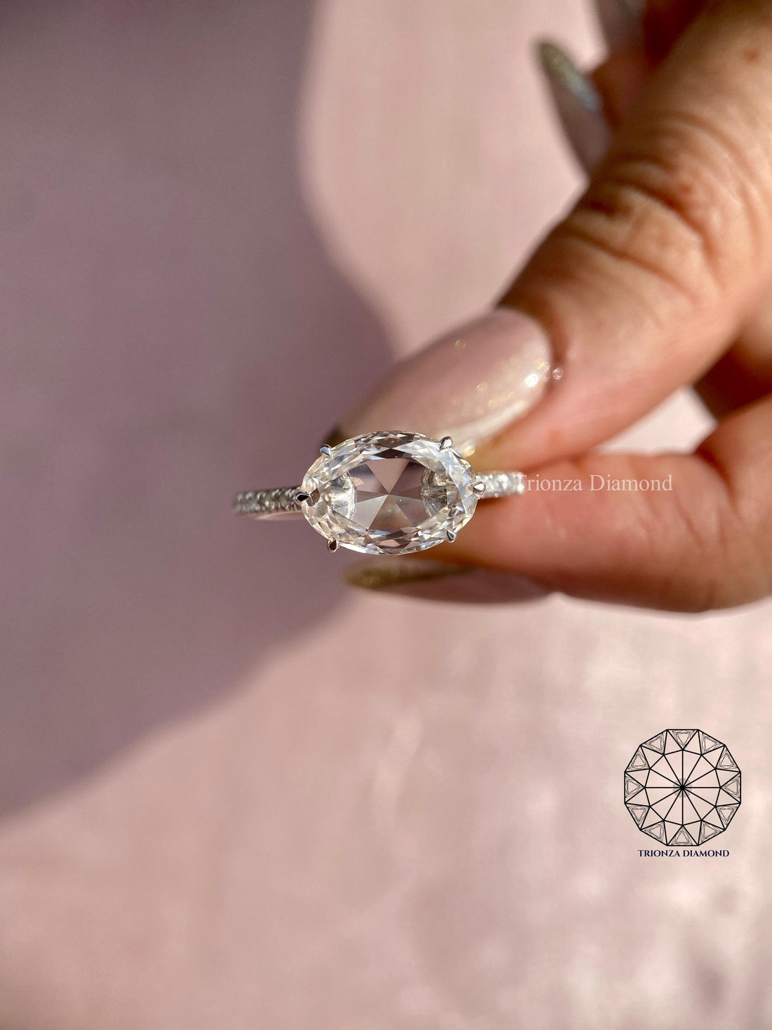 1.63CT Oval Rose Cut East West IGI Lab Grown Diamond Ring