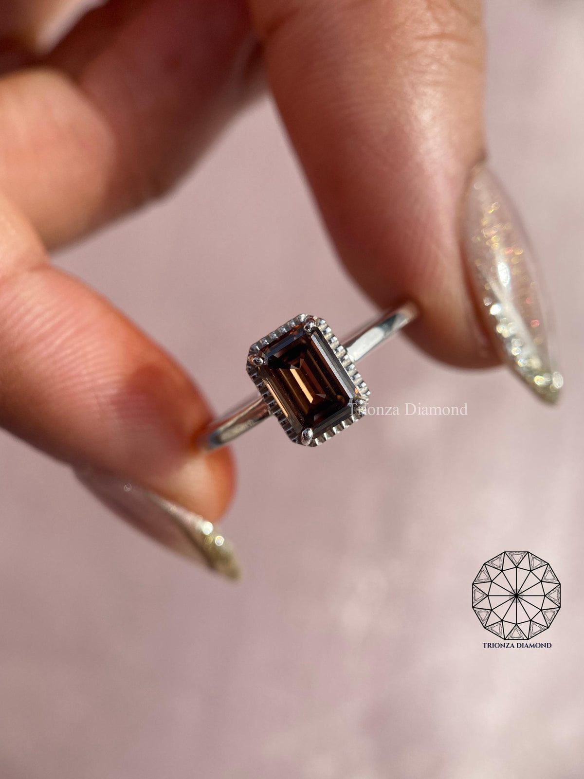 Woman wearing the champagne brown diamond ring for an elegant everyday look