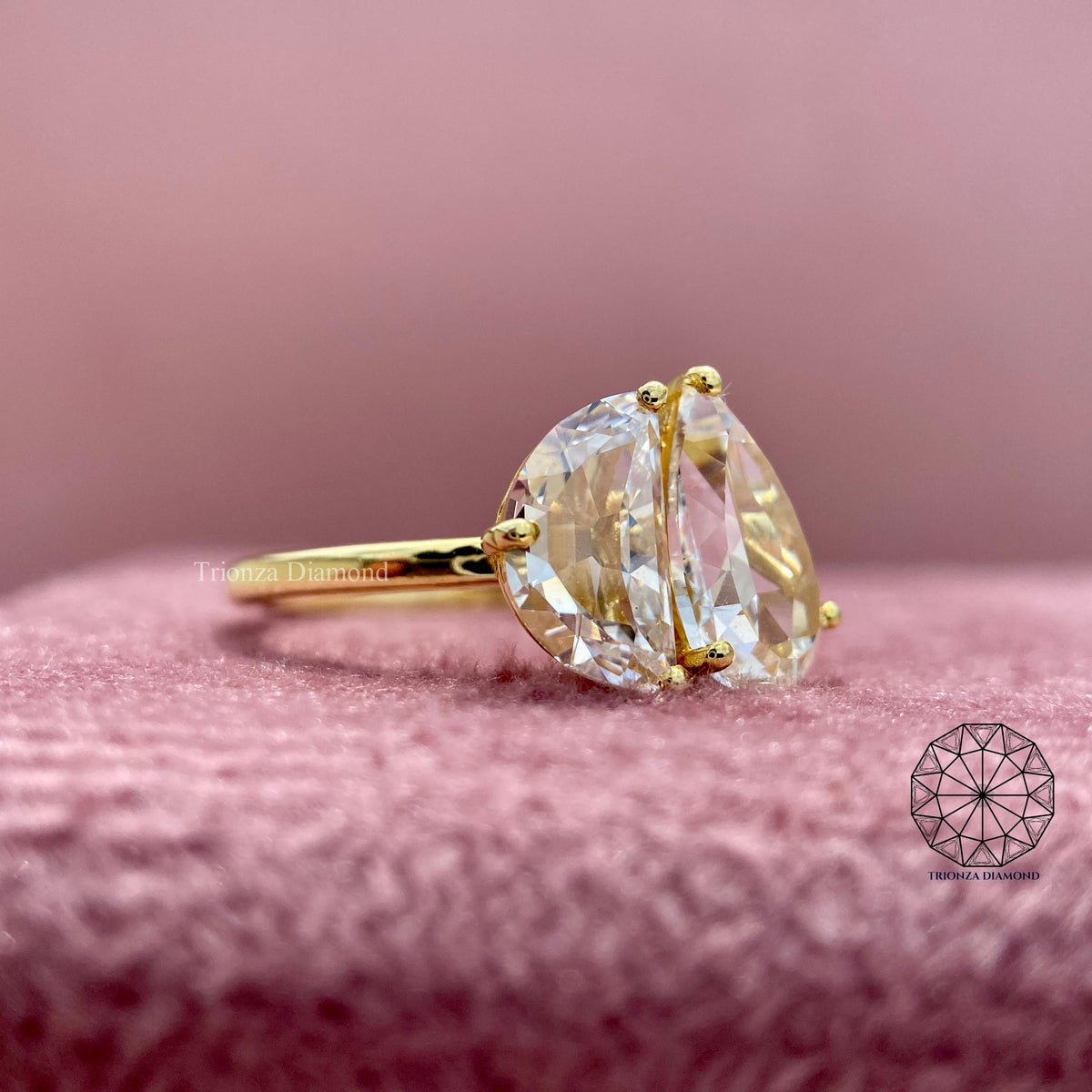 IGI certified rose cut diamonds set together in a 2.89 carat two stone bridal ring