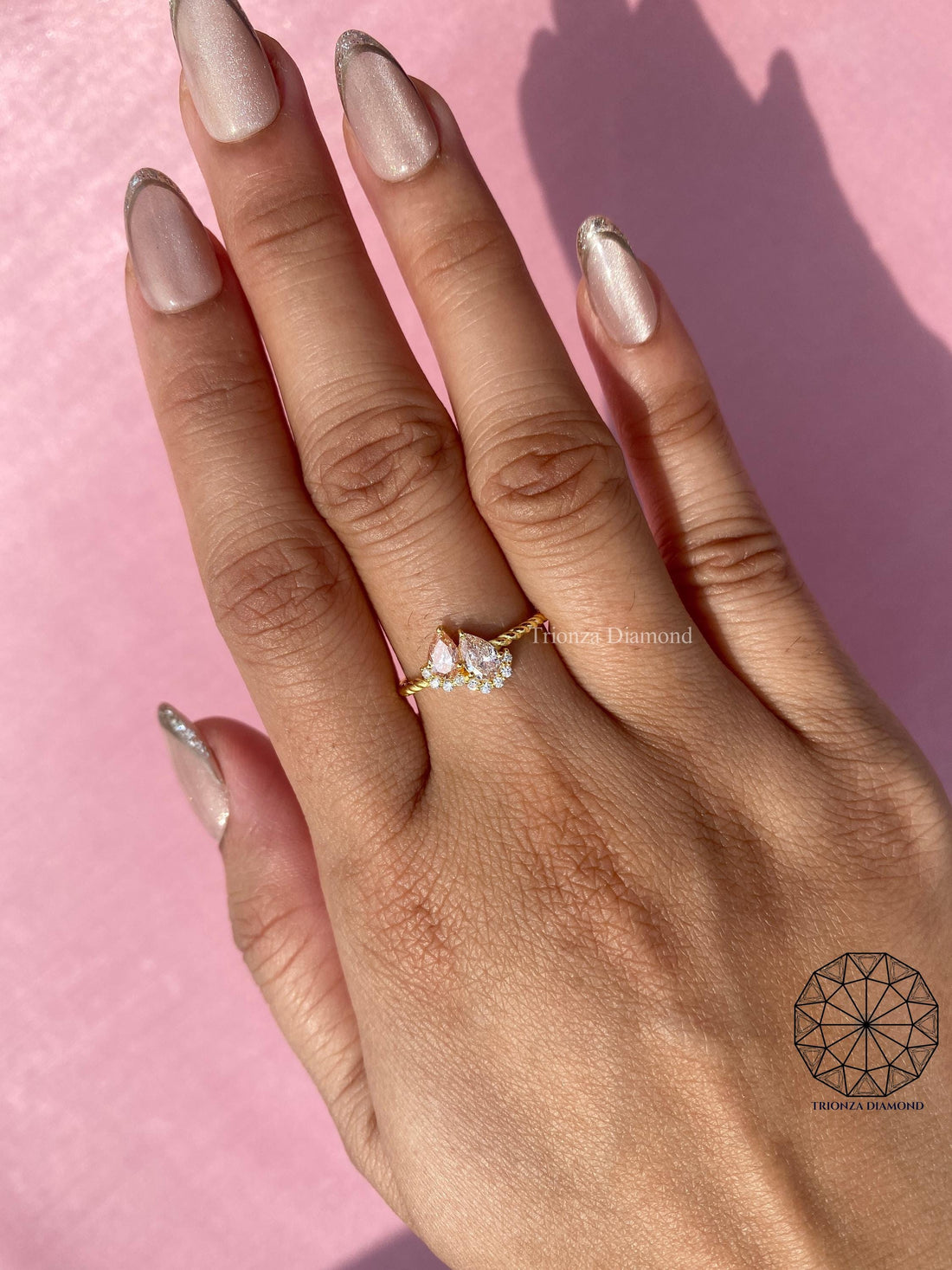 Certified Orange Pear Lab Grown Diamond Toi Et Moi Ring