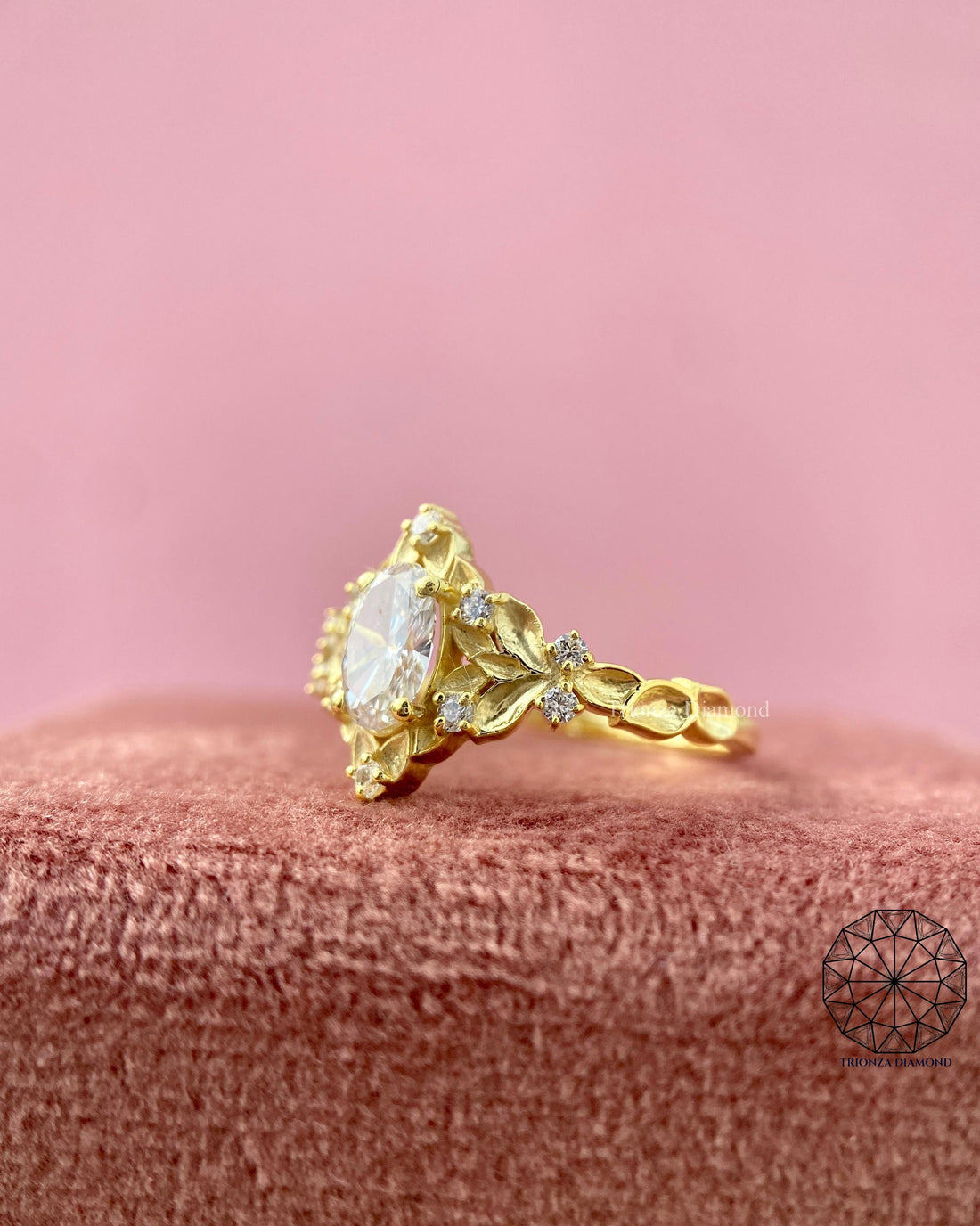 Certified Oval Lab Grown Engagement Ring | Yellow Gold Vintage