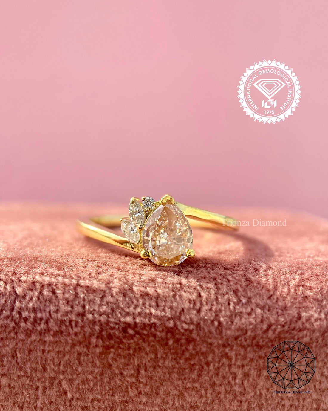 0.54 CT IGI Certified Pink Pear Lab Diamond Engagement Ring 14K Gold