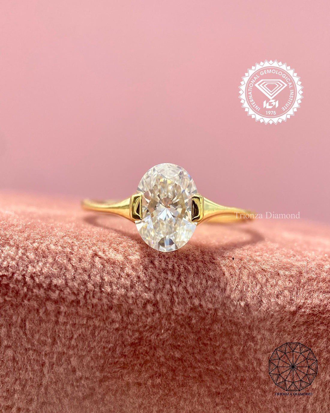 Oval lab grown diamond engagement ring crafted in 14k yellow gold with a solitaire setting
