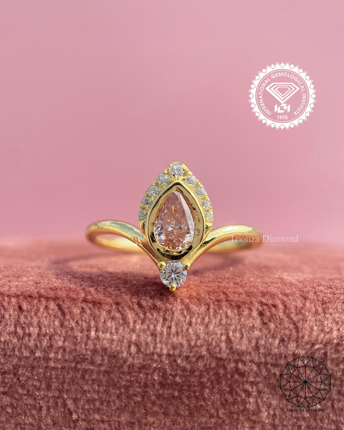 Pear Orange Lab Grown Diamond Engagement Ring 14k Gold