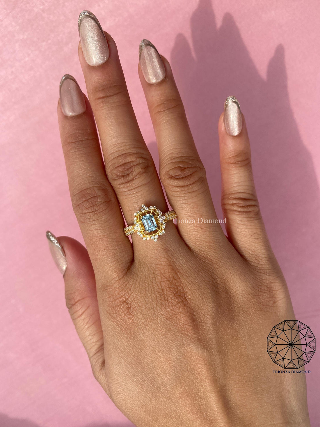 0.68CT Emerald Cut Lab Diamond Engagement & Wedding Ring