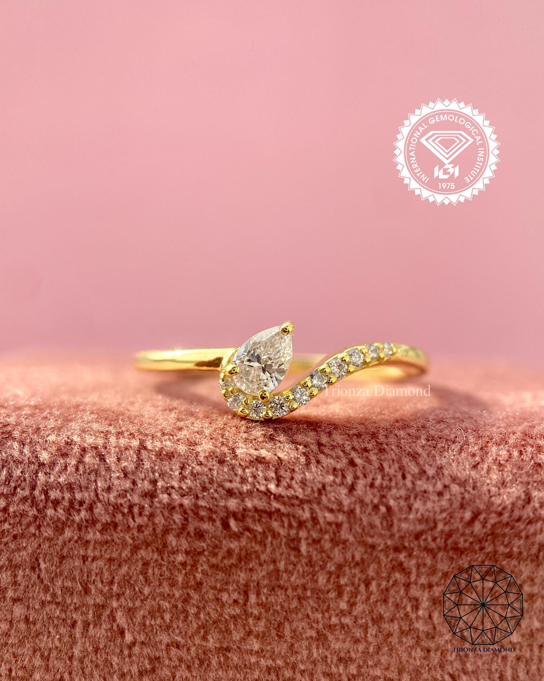 0.15CT Pear Lab Diamond Curved Paved 14K Yellow Gold Ring