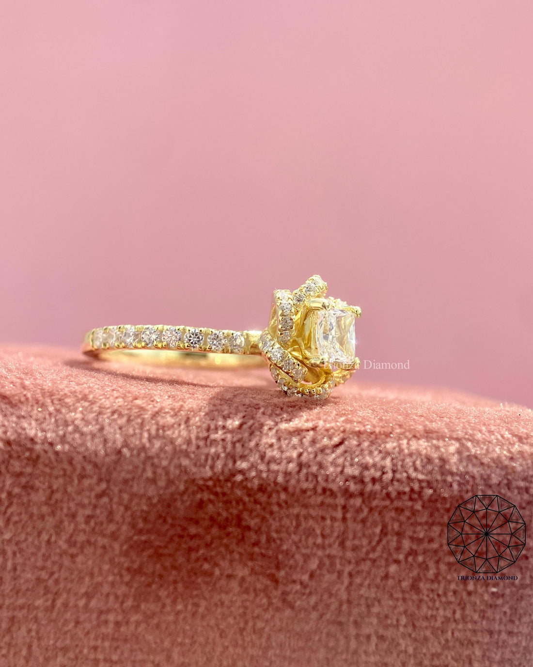 Princess Cut Lab Grown Diamond Engagement Ring 14k Yellow Gold