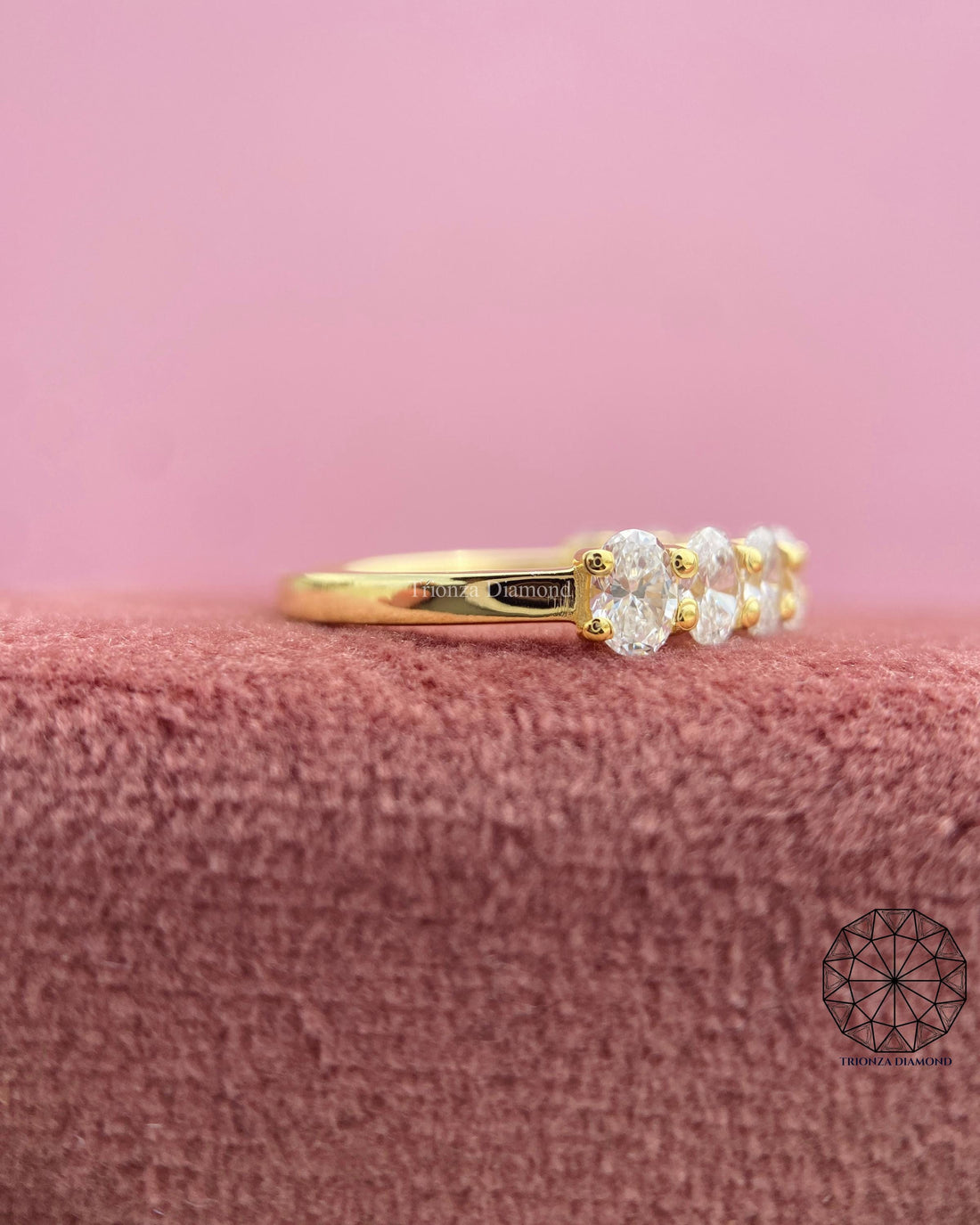 Oval Cut Lab Grown Diamond Wedding Band | 14K Gold Half Eternity