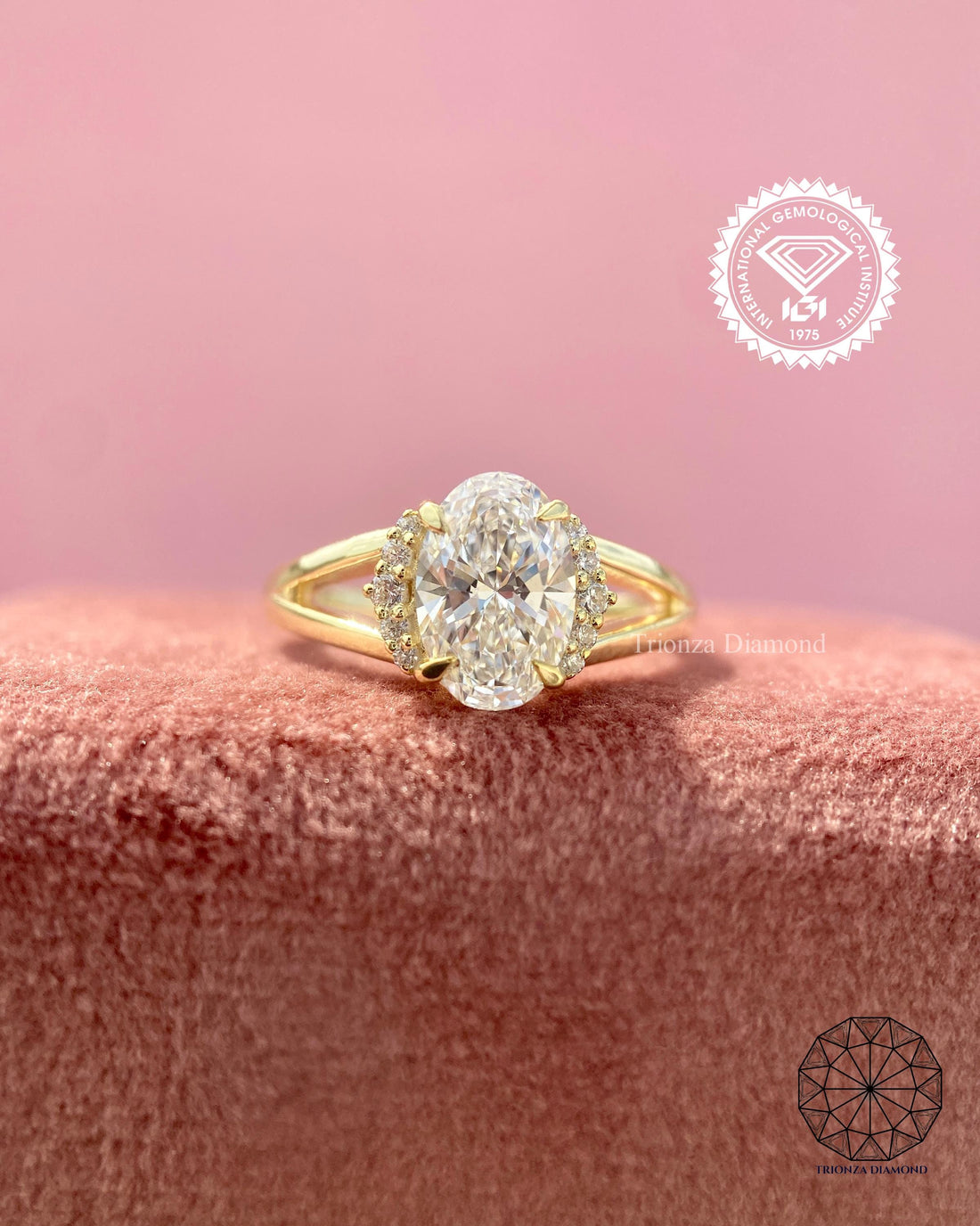 Oval Lab Grown Diamond Split Shank Engagement Ring 14k Gold