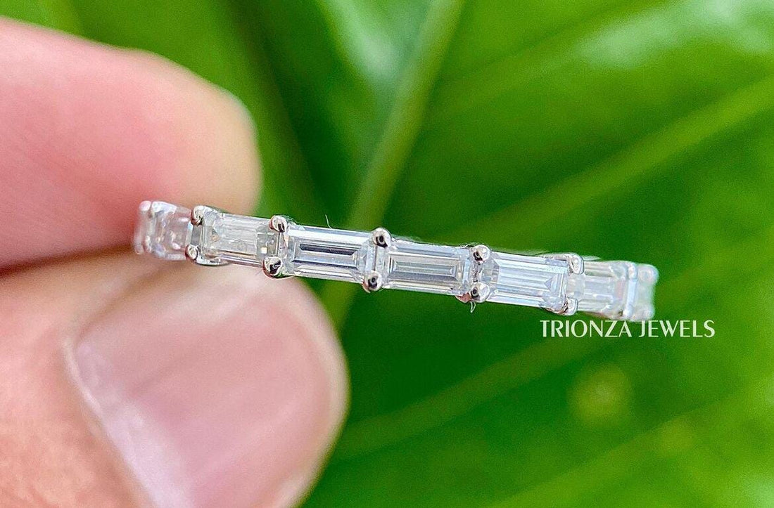 Custom 10K Gold Baguette & Diamond Full Band Ring - Size 2 US