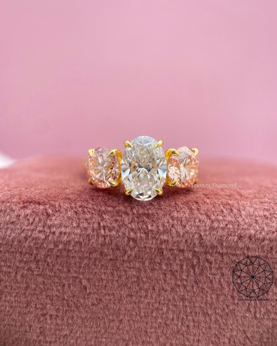 Lab Grown Oval Three Stone Engagement Ring for Women