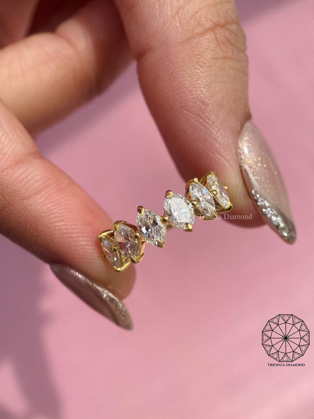 TrionzaDiamond oval diamond band crafted as a bridal anniversary gift for her
