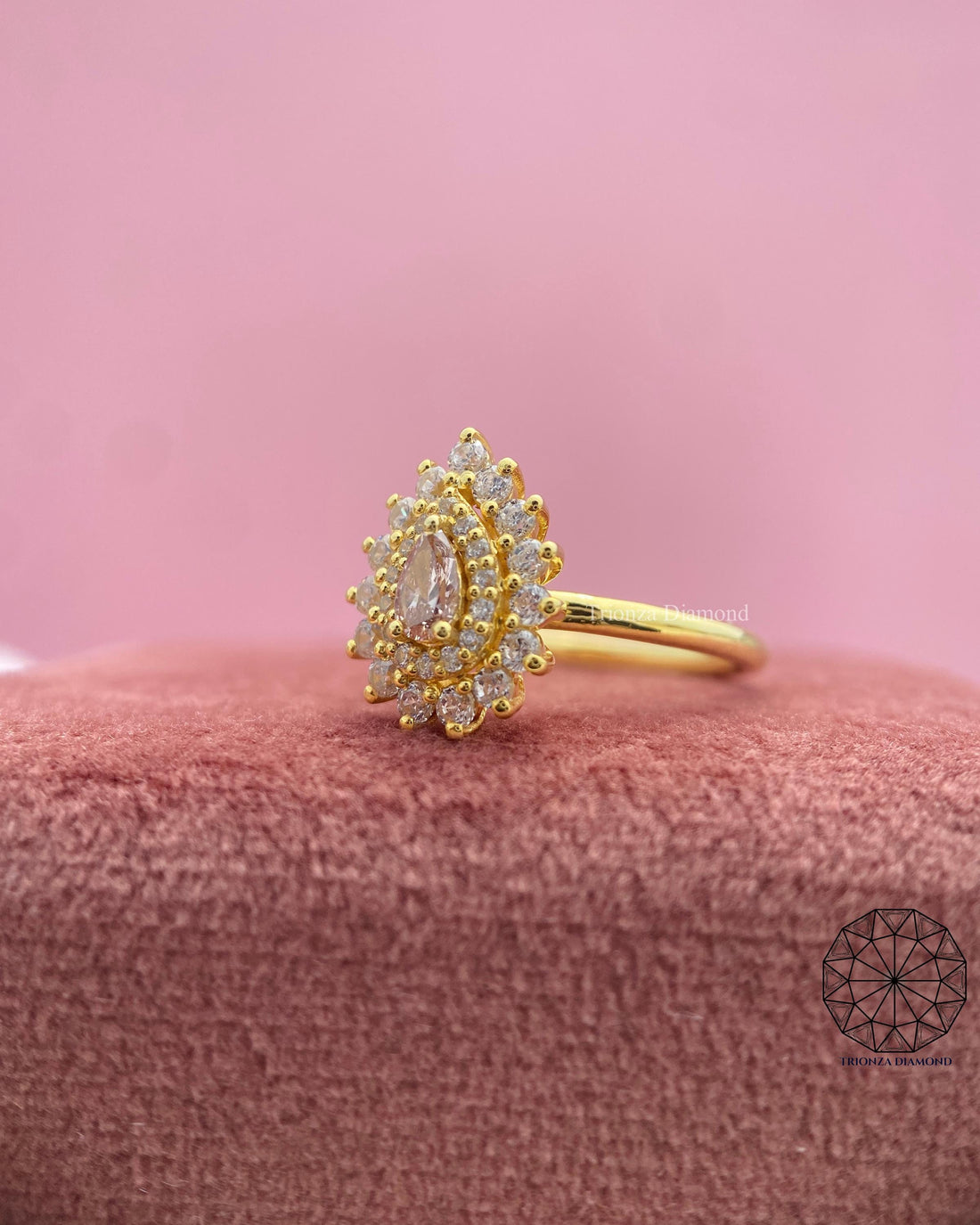 Pink Pear Lab Grown Diamond Ring | 14K Yellow Gold Vintage Engagement
