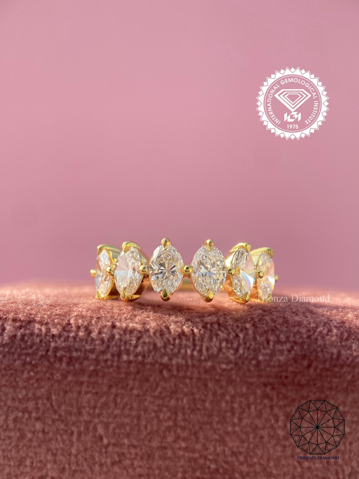 Oval diamond wedding band showcasing a half eternity design in 14k gold