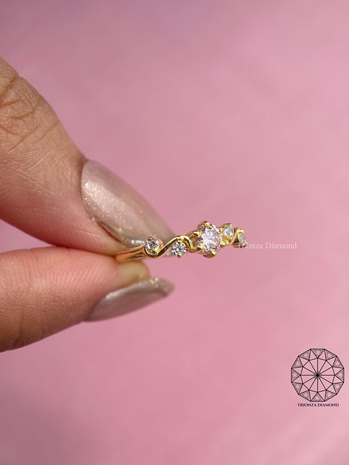 IGI certified round cut pink lab grown diamond set in a handmade TrionzaDiamond creation