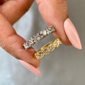 Baguette and round lab diamond half eternity band showcasing a stackable design for everyday wear