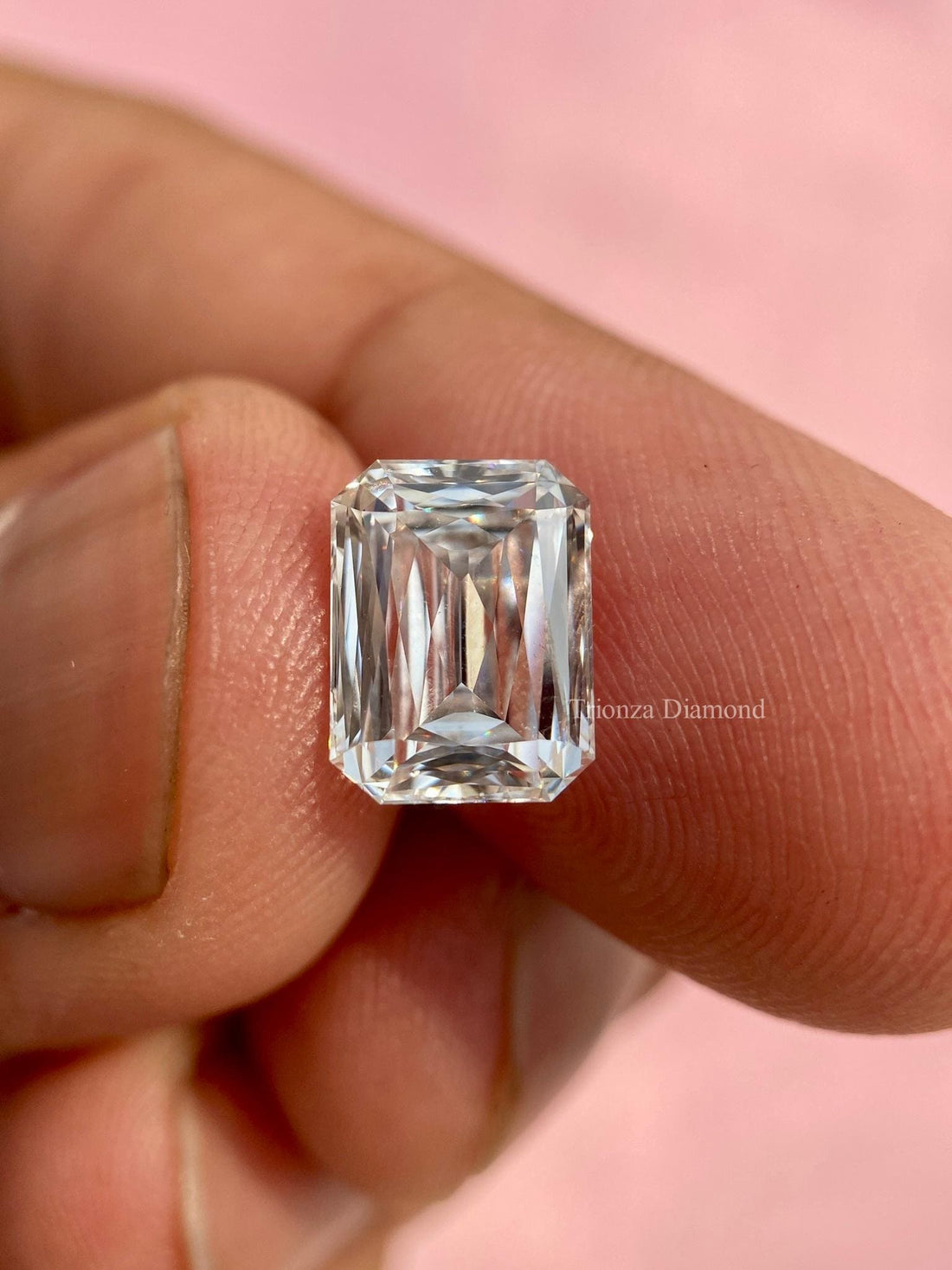Radiant cut lab grown diamond displayed loose to showcase its brilliance and clarity