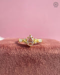TrionzaDiamond three stone pear diamond ring crafted with floral leaf vine inspired details