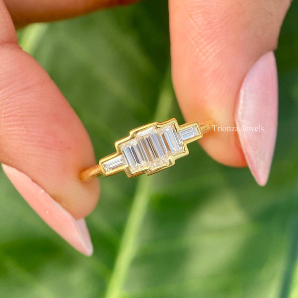 Five Stone Baguette Lab Grown Diamond Ring in 14K Gold