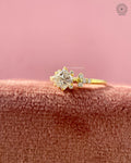 Close-up of the square center diamond surrounded by pave shoulder accents