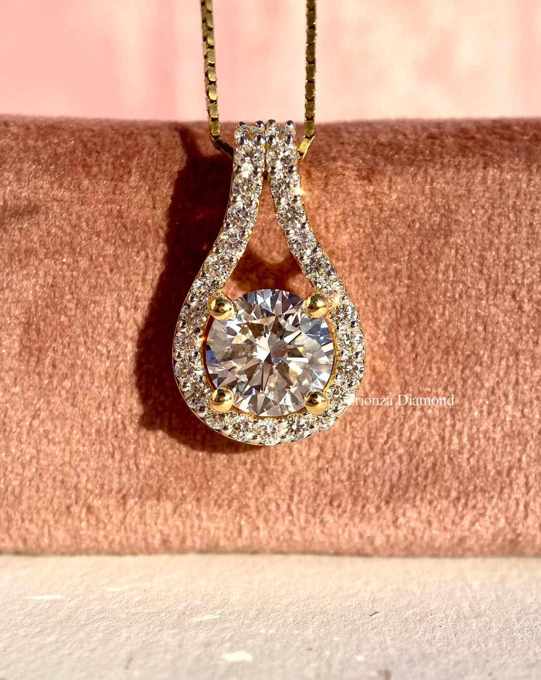 14K Gold Round Cut Lab Grown Diamond Pendant | Drop with Accent - image 1