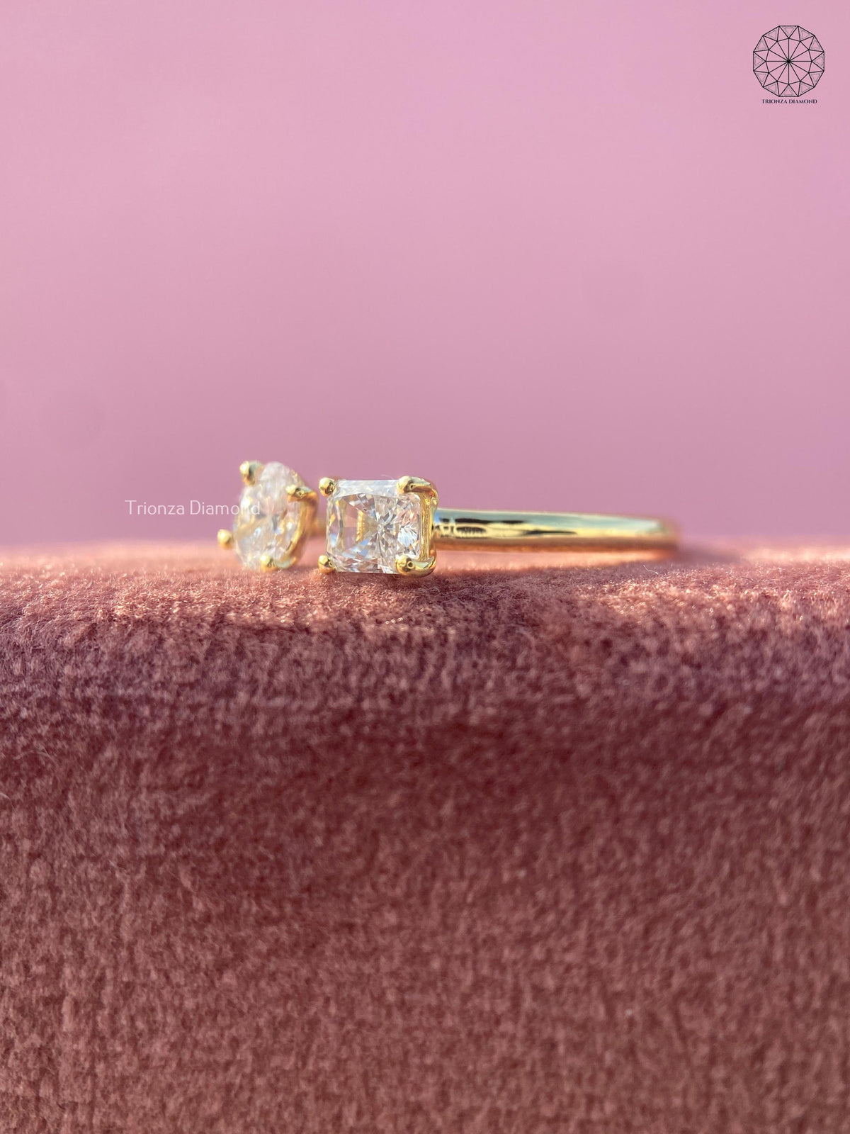 Woman wearing the radiant oval diamond engagement ring, close-up on her hand