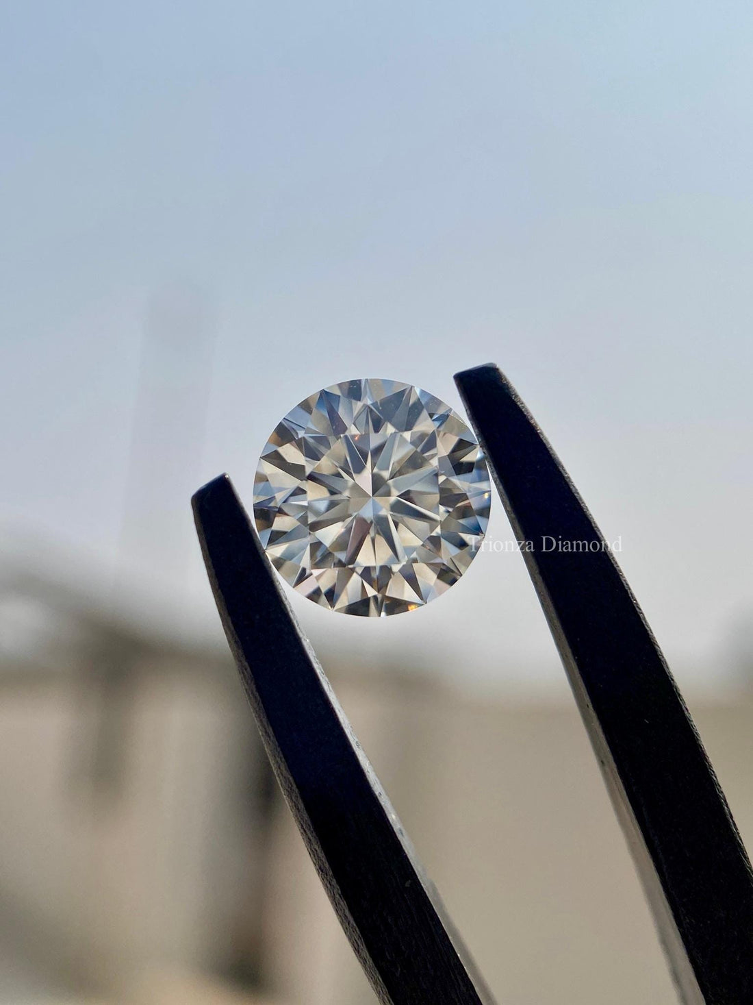 Round brilliant lab grown diamond displayed to showcase its brilliance and clarity