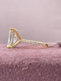 Close-up of the 3 CT radiant cut diamond set in a 14k gold hidden halo ring