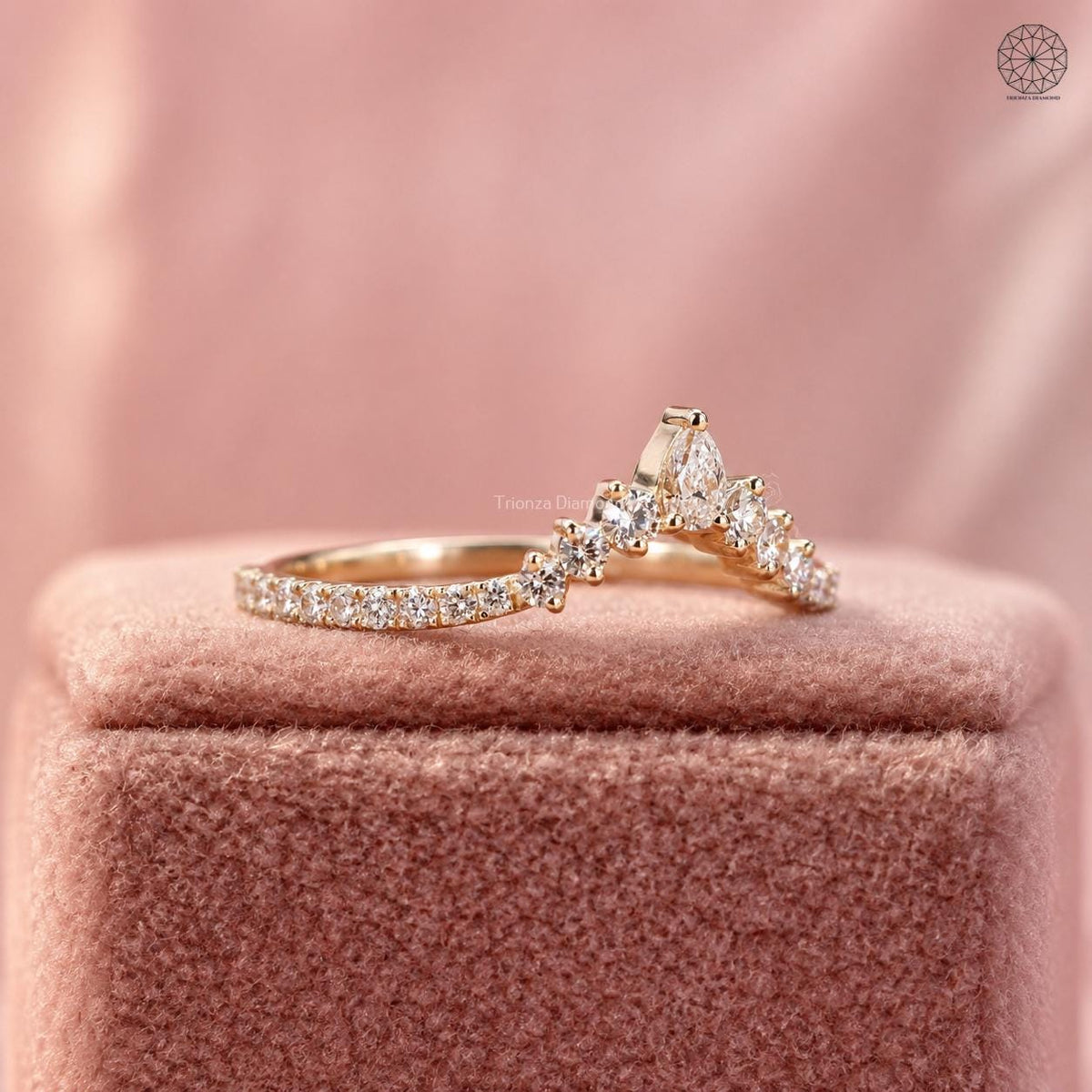 Half eternity stackable diamond band showcasing 0.28 TCW pear and round cut stones