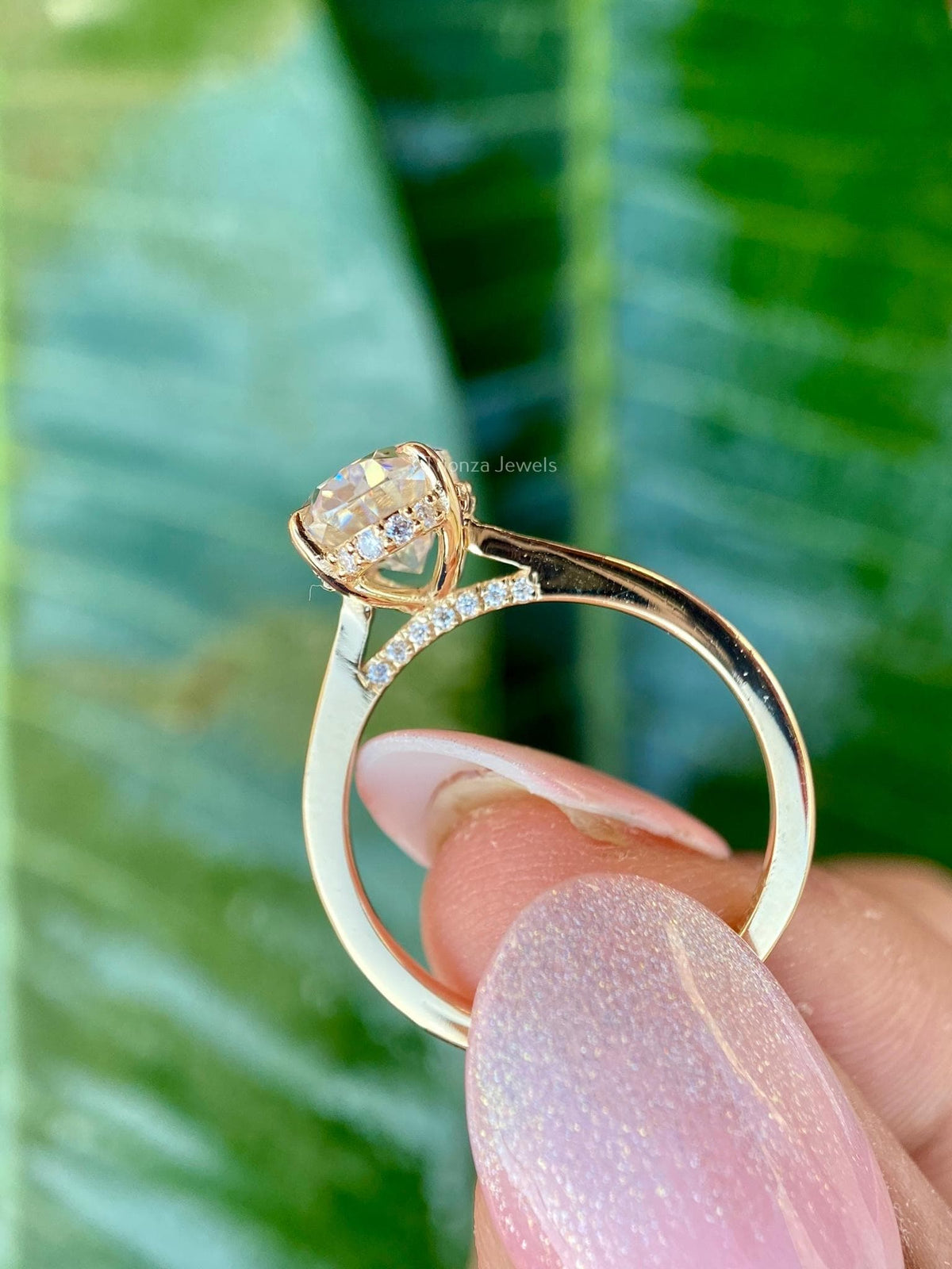 Hidden halo ring displayed with a thin band design crafted for elegant everyday wear