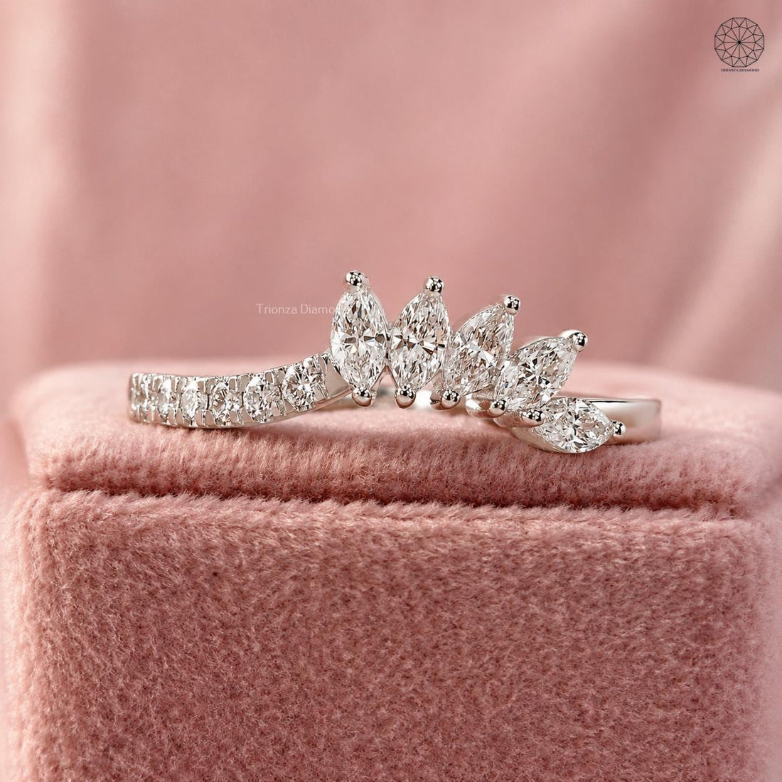 Marquise diamond curved wedding ring featuring 0.45 TCW lab grown diamonds in a stackable design