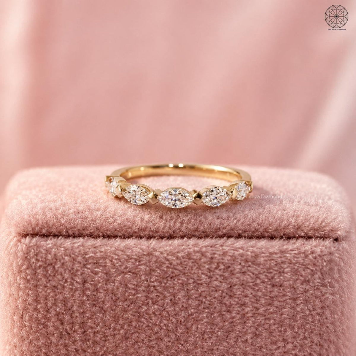 Marquise lab grown diamond half eternity band crafted in 14k gold for lasting elegance